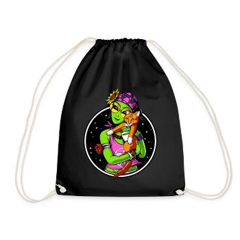 Space Alien Cat Cute Kitten Pet - Drawstring Bag - black - Front