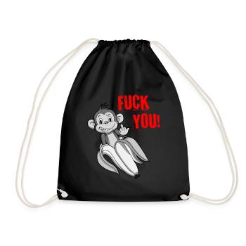 FUCK YOU MONKEY - middle finger monkey - Drawstring Bag - black - Front