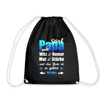 Geschenk für den besten Stiefpapa Stiefvater - Turnbeutel - Schwarz - Vorne