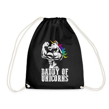 Daddy of Unicorns Dadacorn Dad with Daughters Gift - Drawstring Bag - black - Front