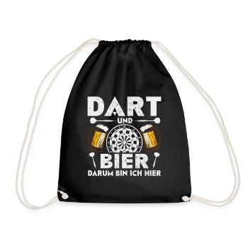 Darts Darten · Dart und Bier darum sind wir hier - Turnbeutel - Schwarz - Vorne