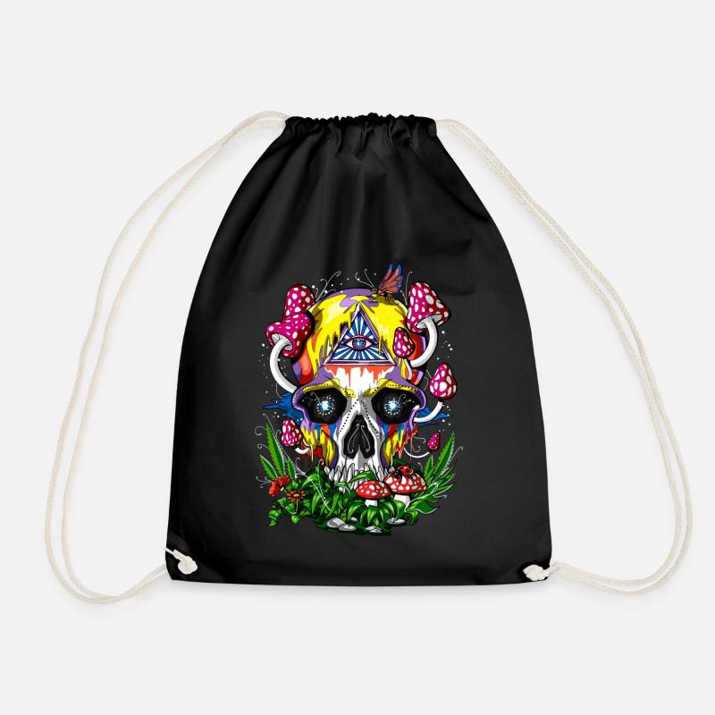 Magic Mushrooms Skull Psychedelic Fungus Trip - Turnbeutel - Schwarz
