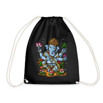 Ganesha Hindu Elephant God Psychedelic Weed Shroom - Drawstring Bag - black - Front