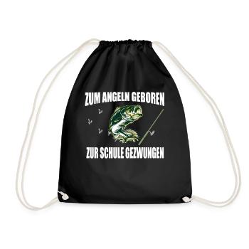Angeln ZUM ANGELN GEBOREN ZUR SCHULE GEZWUNGEN - Turnbeutel - Schwarz - Vorne