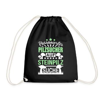 Pilzsucher Pilze Sammeln Steinpilze - Turnbeutel - Schwarz - Vorne
