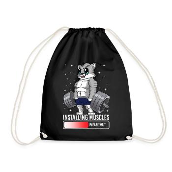 Cat Installing Muscles Weightlifting - Drawstring Bag - black - Front