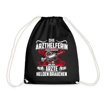 Arzthelferin Damen Shirt weil Ärzte auch Helden - Turnbeutel - Schwarz - Vorne