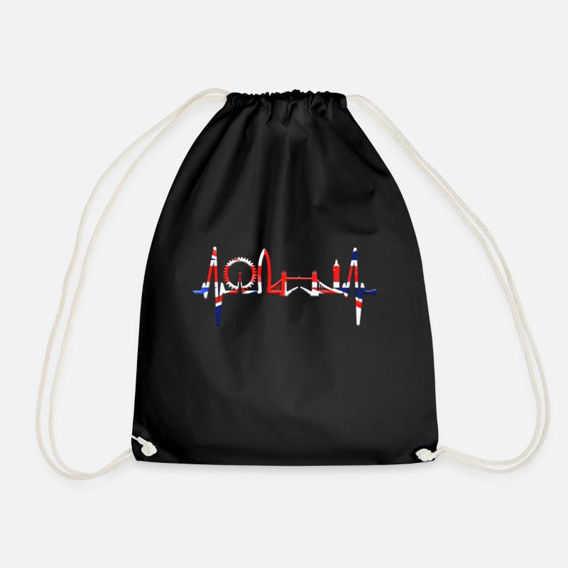 London Heartbeat Skyline England Heart Union Jack - Drawstring Bag - black