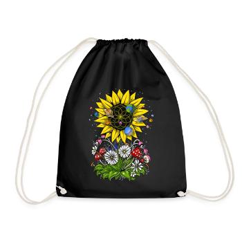 Hippie Sunflower Psychedelic Flower Of Life - Drawstring Bag - black - Front