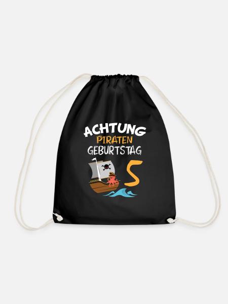 5. Geburtstag Kind fünf Jahre alt geworden Pirat - Turnbeutel - Schwarz