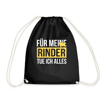 Rinder Rinderstall Rind - Turnbeutel - Schwarz - Vorne
