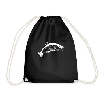 Fishing angler fishing fisherman fishing rod - Drawstring Bag - black - Front