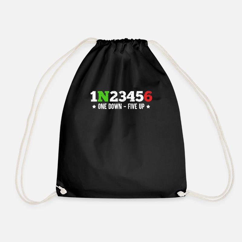 Motorcycle gears 1N23456 Motorcyclist gift - Drawstring Bag - black