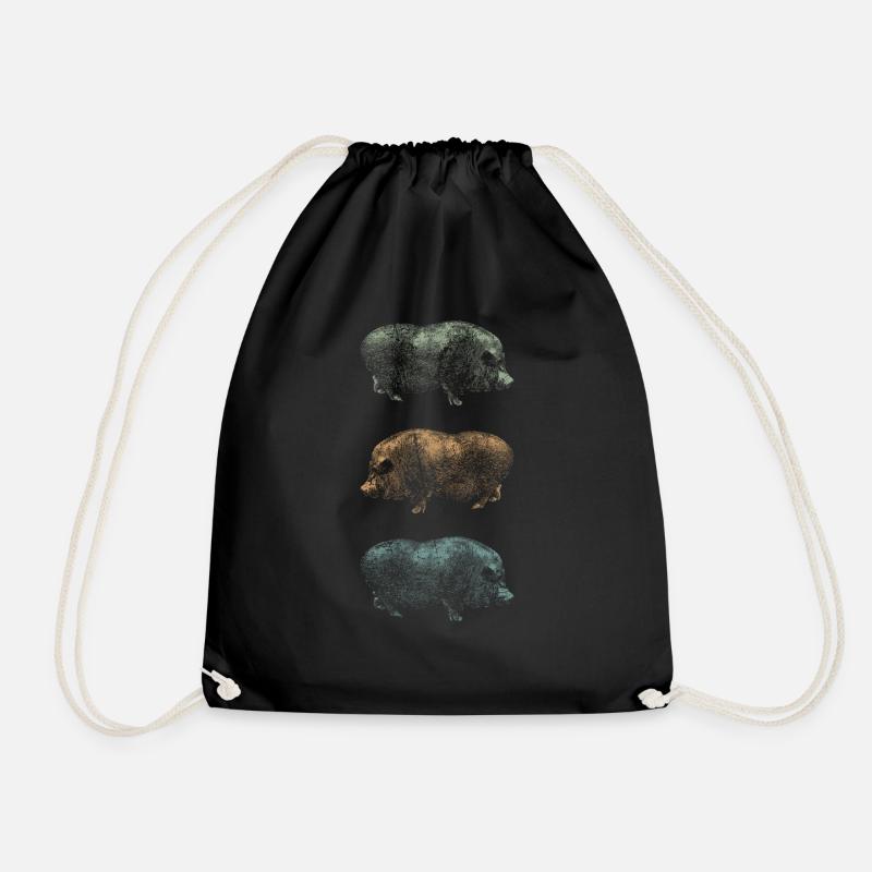 Retro Schwein Wildschwein Keiler Geschenk - Turnbeutel - Schwarz