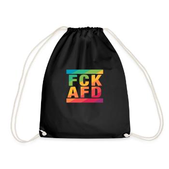 Die Welt ist bunt & soll es auch bleiben: FCK AFD! - Turnbeutel - Schwarz - Vorne