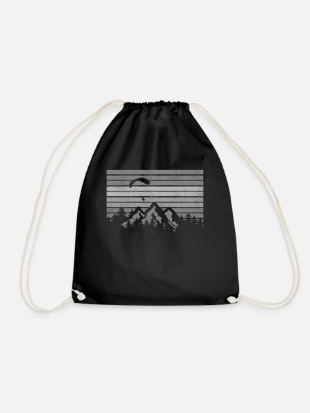 Retro paragliding over the mountains - Drawstring Bag - black