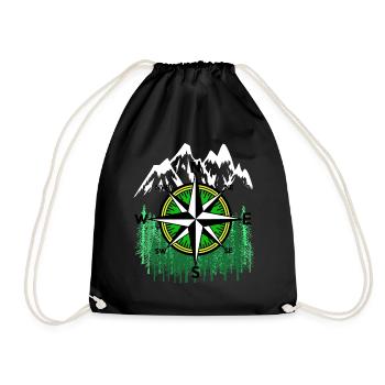 Wilderness Mountains Mountain Compass Windrose Mountains - Drawstring Bag - black - Front