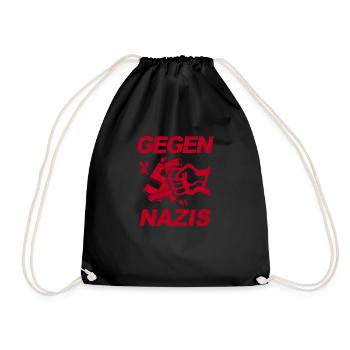 Gegen Nazis - FCK NZS - Gegen Rechts - Turnbeutel - Schwarz - Vorne