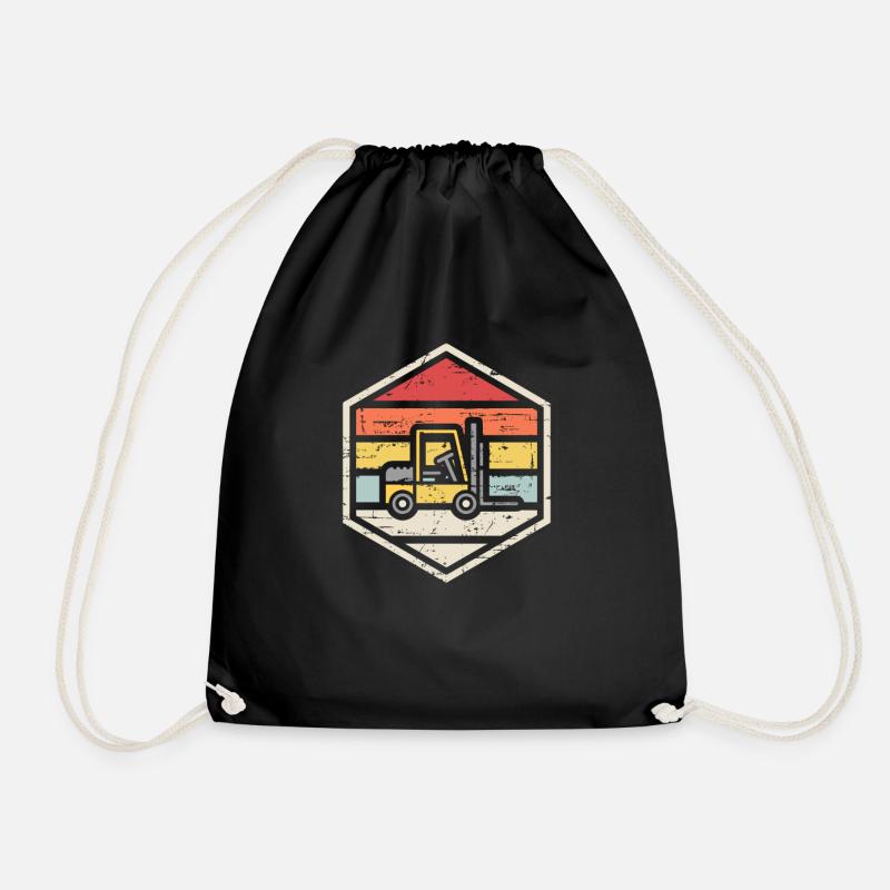 Retro Badge Forklift - Drawstring Bag - black