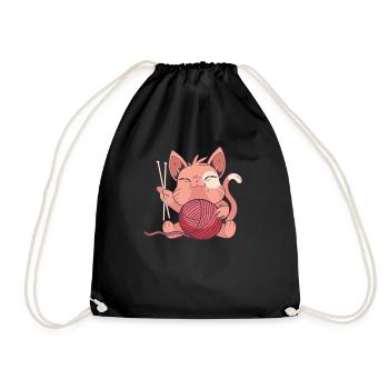 Sweet Knitwear Cat Knitting Häckeln Wool Gift - Drawstring Bag - black - Front