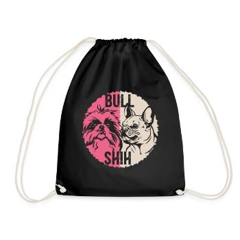 Shih Tzu bulldog dog stamp - Drawstring Bag - black - Front