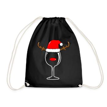 Weinglas Rentier Weihnachten - Turnbeutel - Schwarz - Vorne
