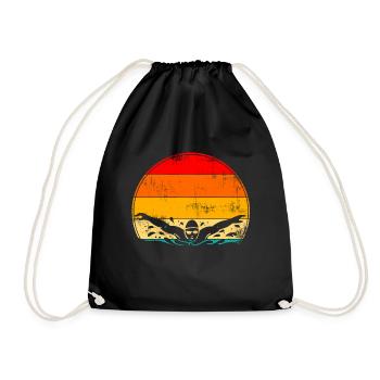 Vintage Retro Swimming Swimmer Butterfly Swim - Drawstring Bag - black - Front