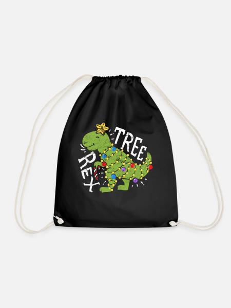 Dinosaur Christmas - Drawstring Bag - black