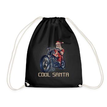 Santa Claus Biker Christmas Motorcycle Gift - Drawstring Bag - black - Front