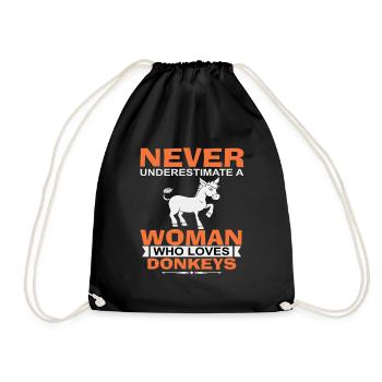 Never underestimate a woman who loves donkeys - Drawstring Bag - black - Front