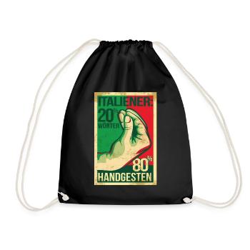 Italiener Handgesten Handschellen Geschenk - Turnbeutel - Schwarz - Vorne
