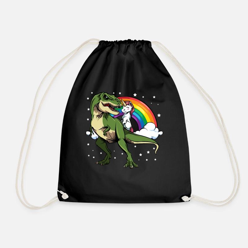 Einhorn T-Rex Regenbogen Sterne Fabeltier Geschenk - Turnbeutel - Schwarz