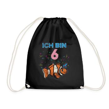 6 Jahre alt Clown Fische Geburtstag Geschenk - Turnbeutel - Schwarz - Vorne