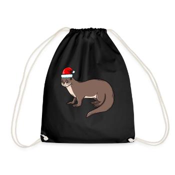 Otter Weihnachten Fischotter Zwergotter - Turnbeutel - Schwarz - Vorne