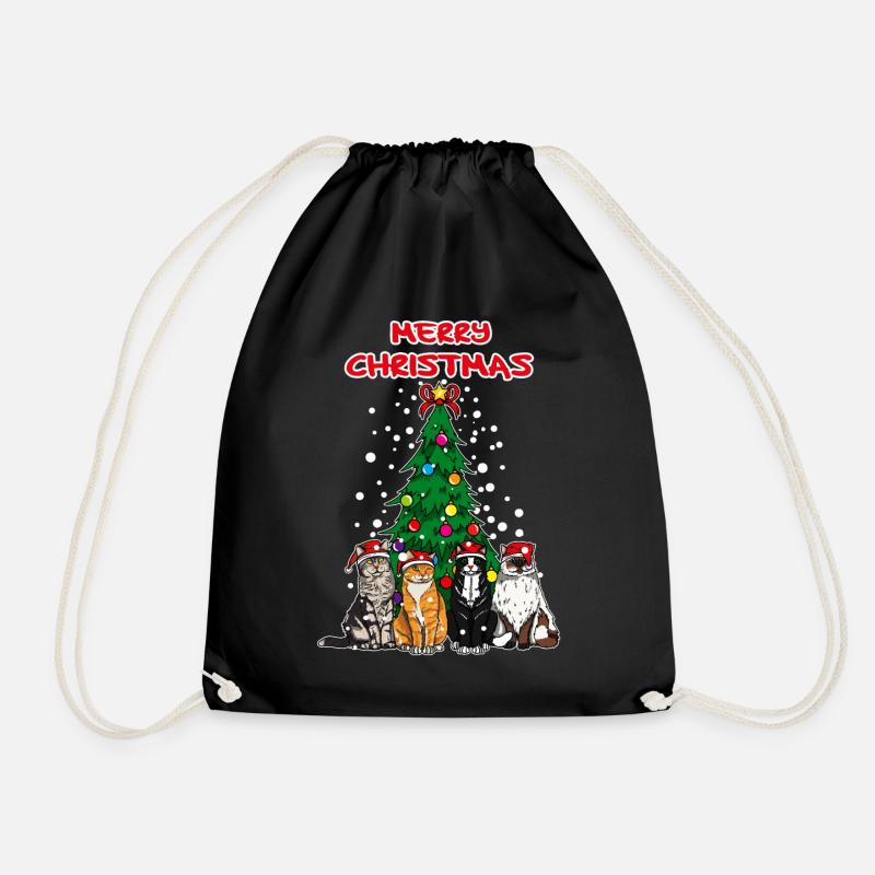 Merry Christmas Christmas Cats Gift - Drawstring Bag - black
