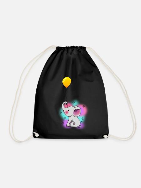 Balloon Elephant Baby Fantasy Kids Toddler - Drawstring Bag - black