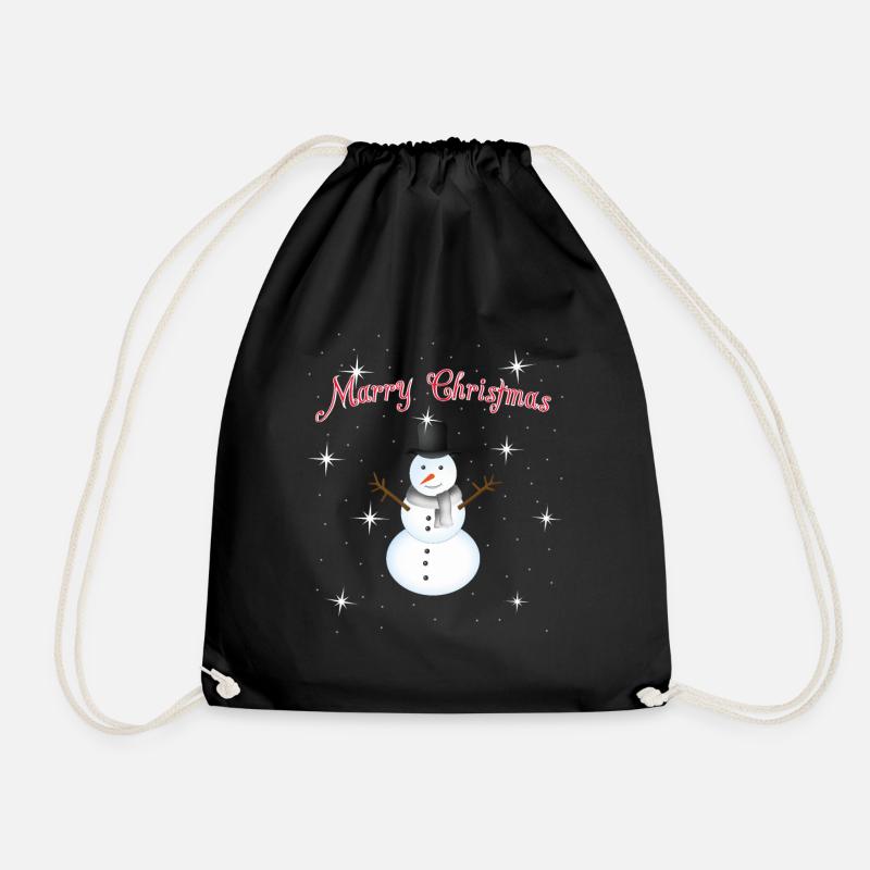 Schneemann, Sterne, Schneeflocken, Marry Christmas - Turnbeutel - Schwarz