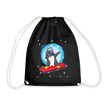 Snowboard dab penguin dabbing - Drawstring Bag - black - Front