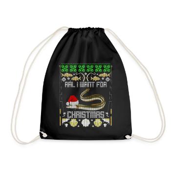 Funny Christmas Eel I want for christmas - Drawstring Bag - black - Front