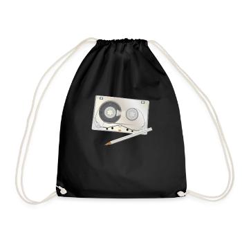 Cassette Tape Pencil Mixtape - Drawstring Bag - black - Front