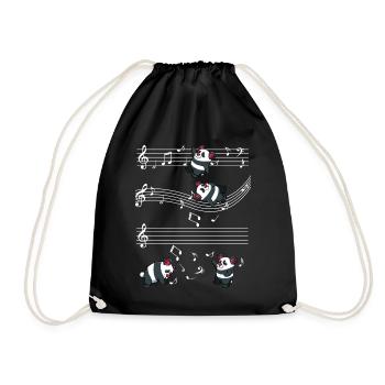 Panda Musical Notes Pattern - Drawstring Bag - black - Front