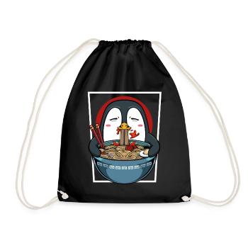 Niedlicher Kawaii Ramen Pinguin Geschenkidee - Turnbeutel - Schwarz - Vorne