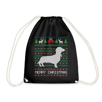 Weihnachts-Dackel - Turnbeutel - Schwarz - Vorne