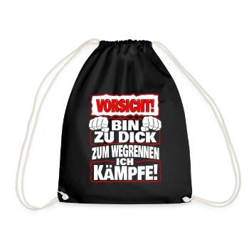Caution I'm too fat to run away I'm fighting - Drawstring Bag - black - Front