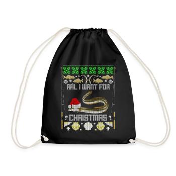 Angler Christmas motif with eel ugly christmas - Drawstring Bag - black - Front