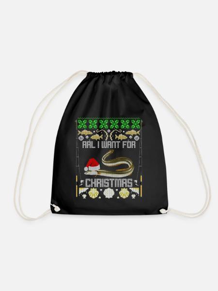 Angler Weihnachtsmotiv mit Aal ugly christmas - Turnbeutel - Schwarz