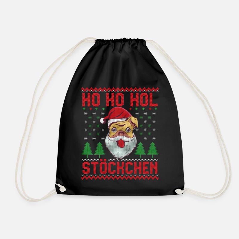 Ho Ho Hol Stick I Pug - Drawstring Bag - black