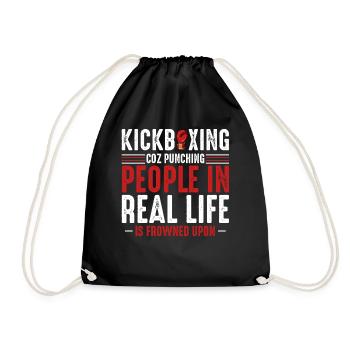 Kickboxing Real Life Spruch - Turnbeutel - Schwarz - Vorne