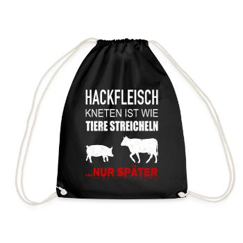 Kneading minced meat is like caressing animals - Drawstring Bag - black - Front