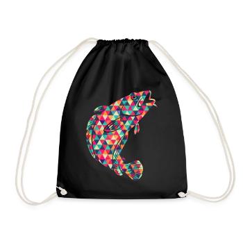 Geometric Cod Fish Colorful - Drawstring Bag - black - Front